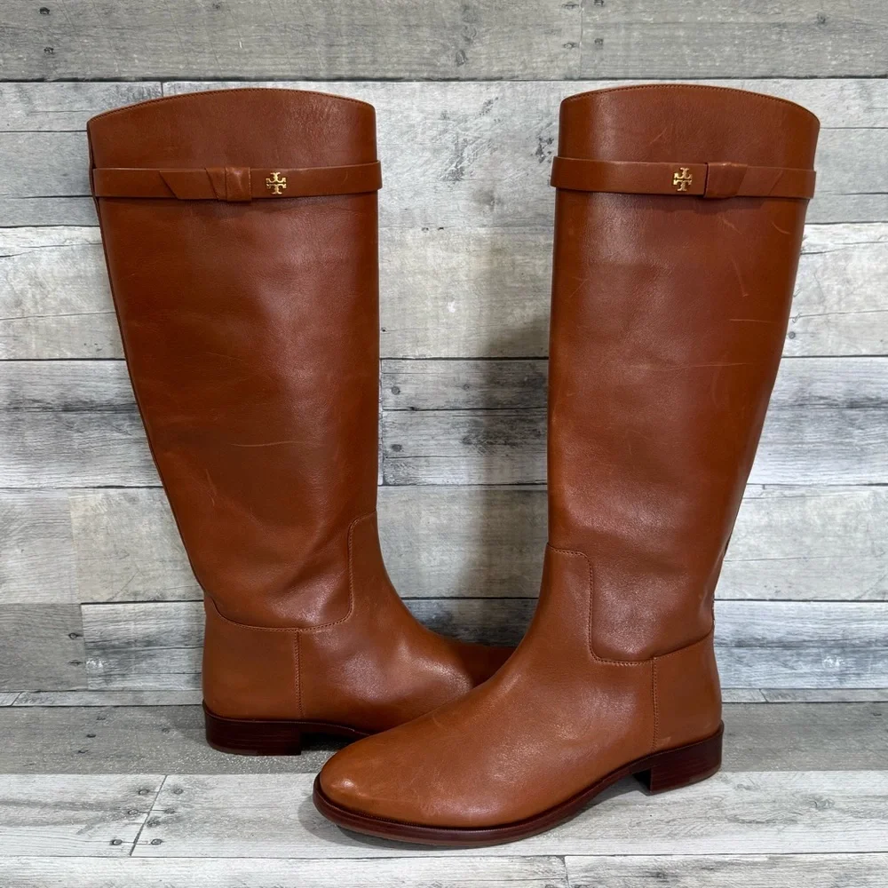 TORY BURCH EVERLY STRAP RIDING BOOTS - SIERRA TAN - SIZE - 11M